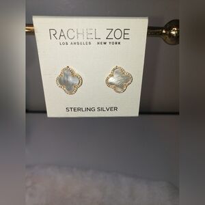 Rachel Zoe Large 18K Gold Sterling Pave MOP Clover Stud Earrings